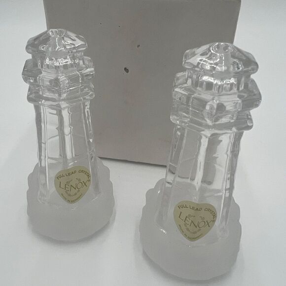 Lenox Crystal Lighthouse Salt and Pepper Shakers with Box - Picture 5 of 7